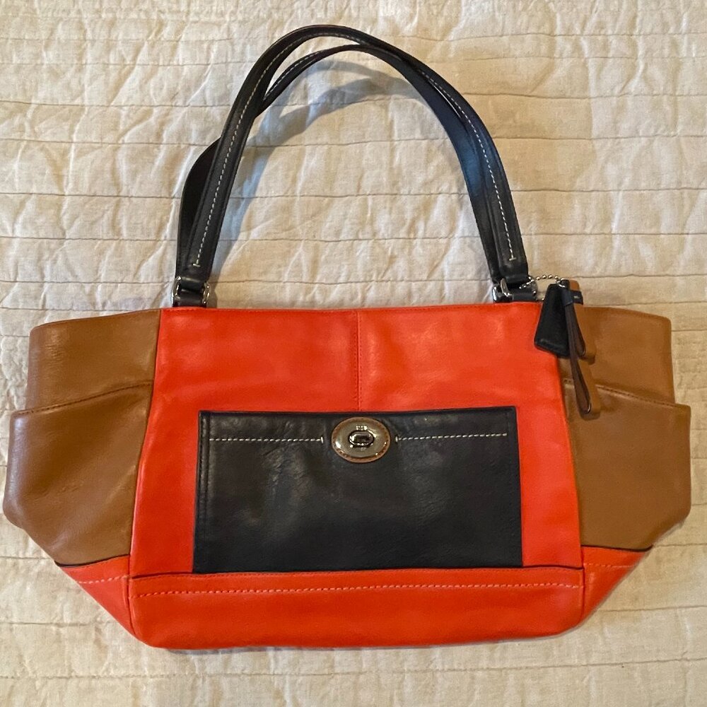 Coach Carrie Color Block Leather Tote in excellent condition